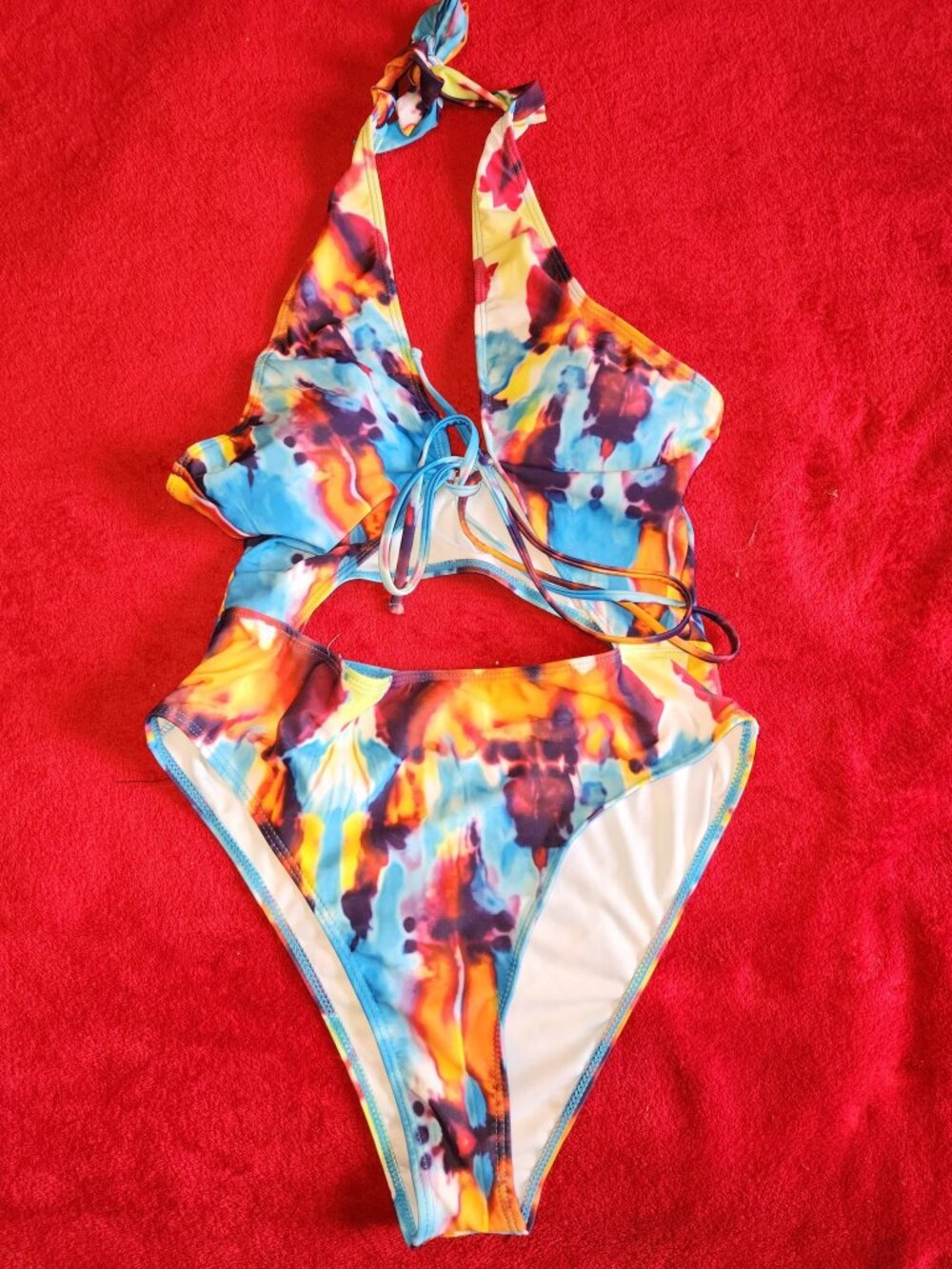 M Women's 1pc Bathing Suit Tie Dye Halter Swimwear Beach Pool Swimming